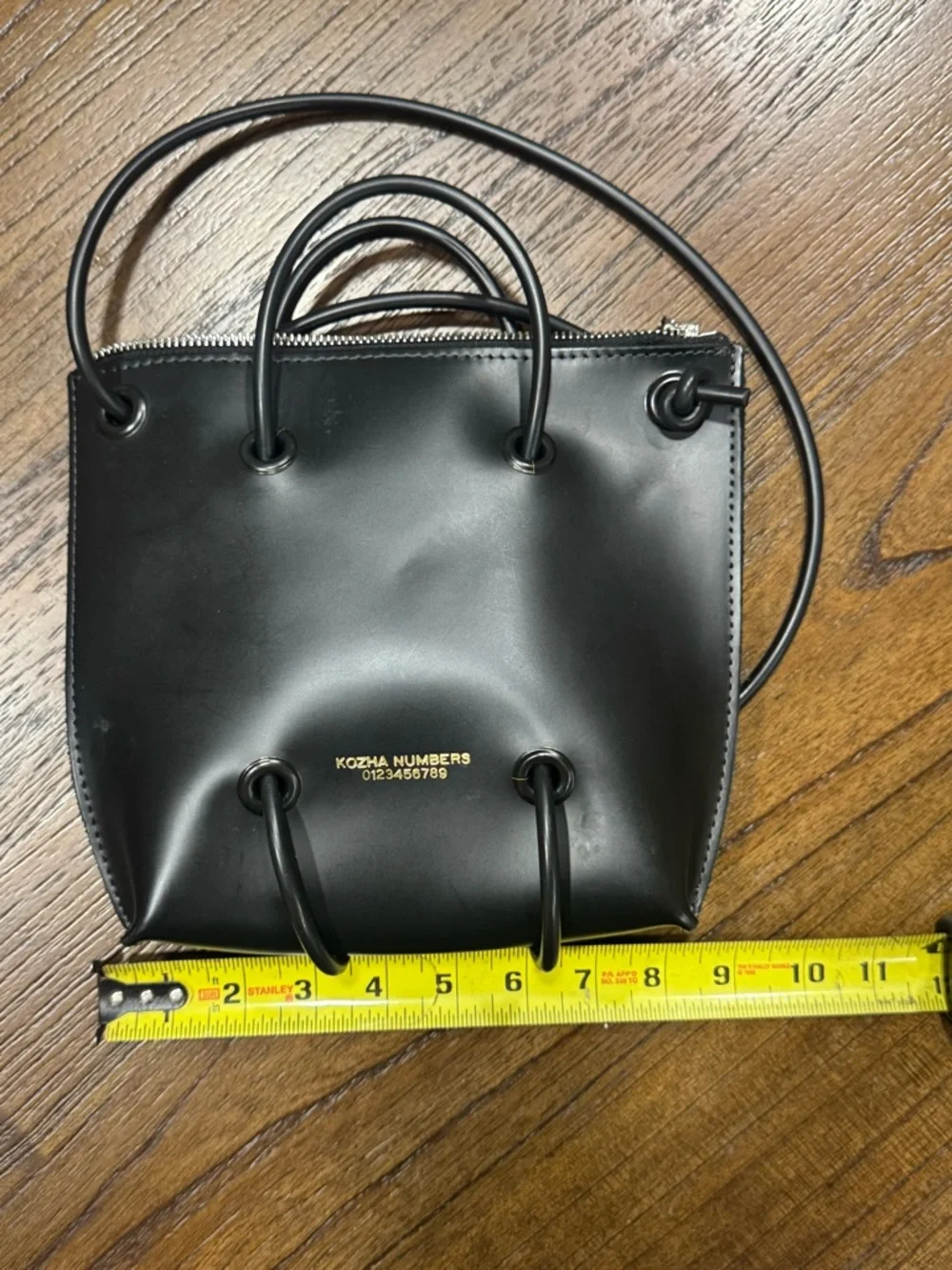 black 100% leather KOZHA NUMBERS utility purse with zipper closure - Picture 3 of 9